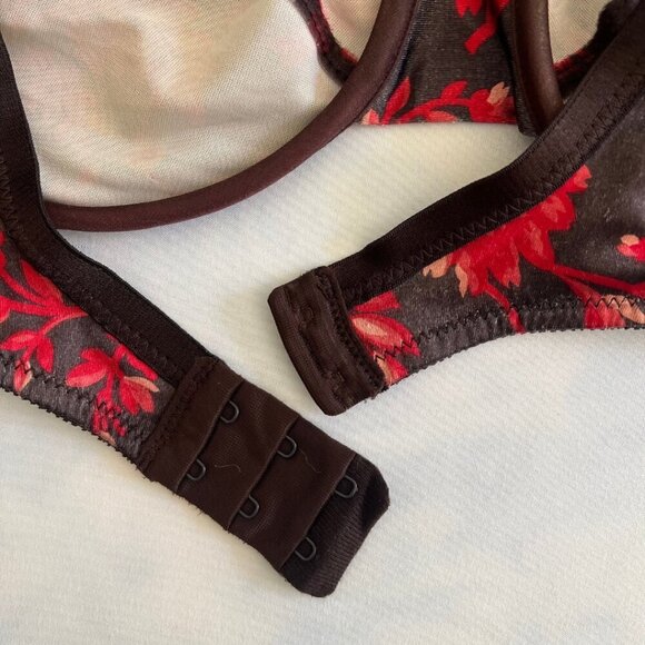 Brown & Red Floral Silky Comfort Bra 34B - Picture 5 of 6